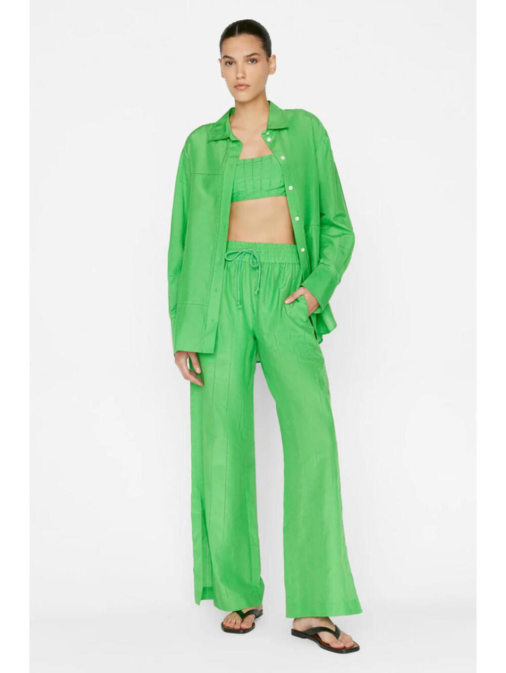 FRAME Women's Pants Size Small - Drawstring Lounge Wide Leg- Bright Green- $460